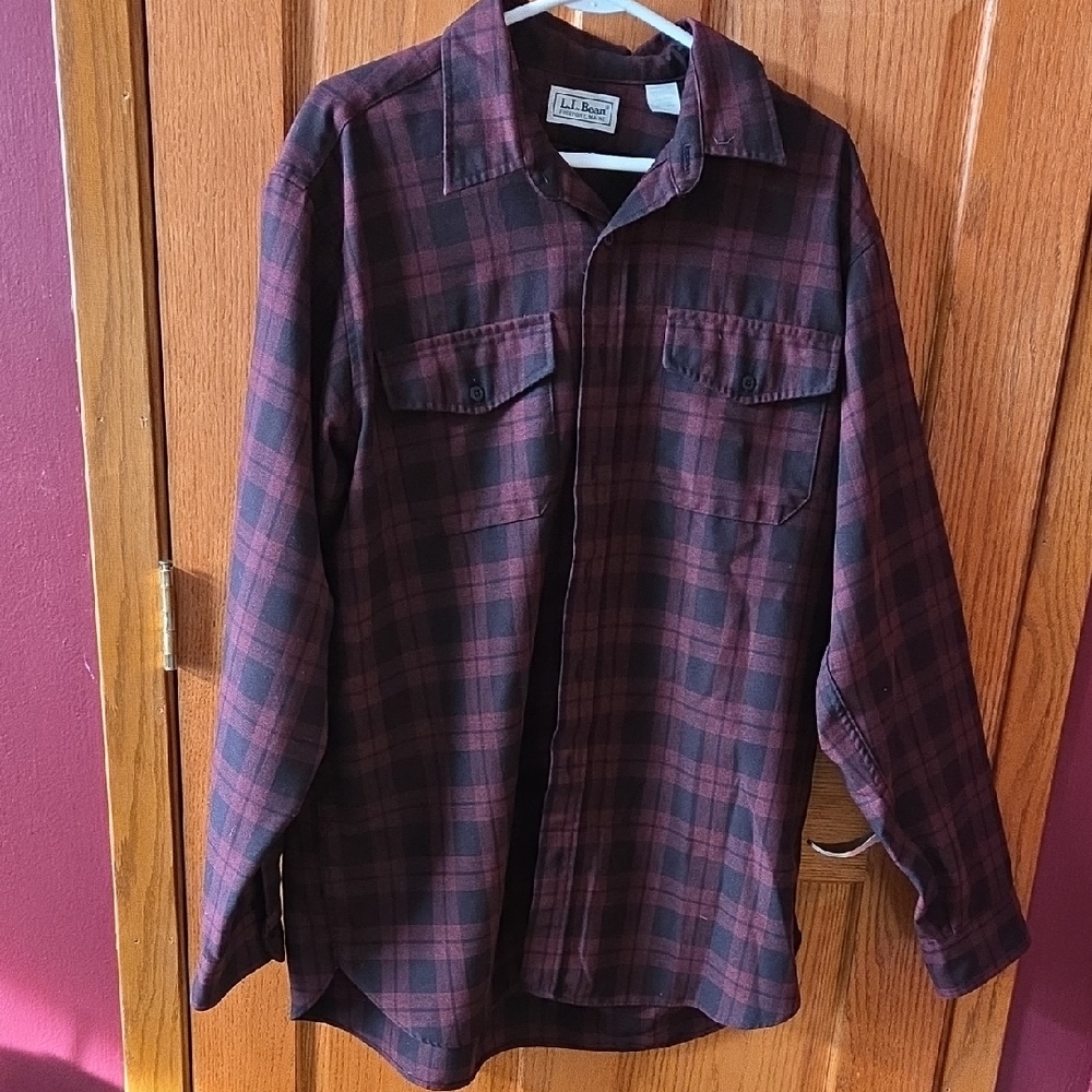 L.L. Bean Burgundy and Black Checkered Shirt